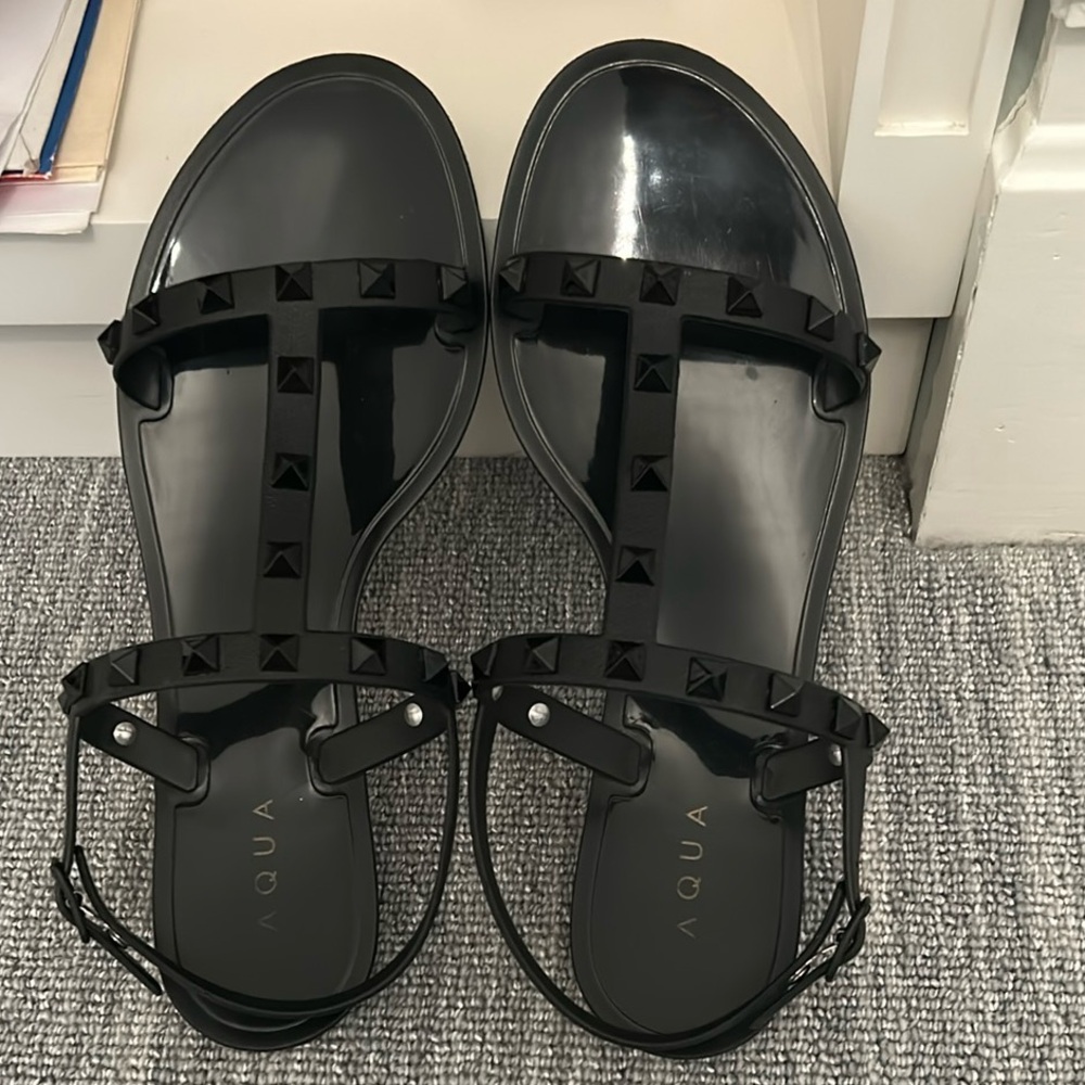 Aqua Black Studded Jelly Sandals (Only worn twice!)